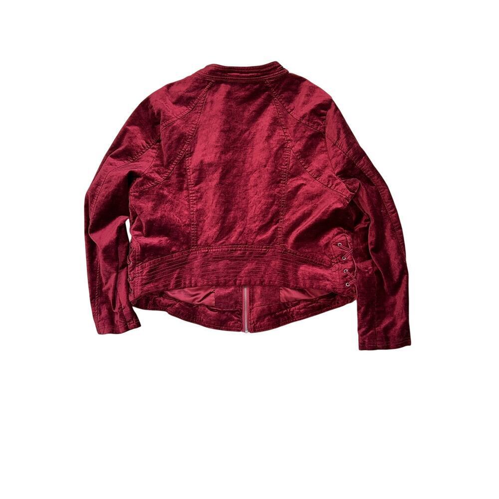 Torrid Burgundy Velvet Moto Jacket Sz 1X - Picture 2 of 14
